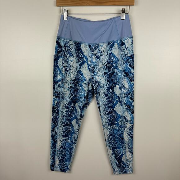 T by Talbots Womens Performance Interlock Leggings in Python Snake Blue Sz MP - Picture 2 of 13